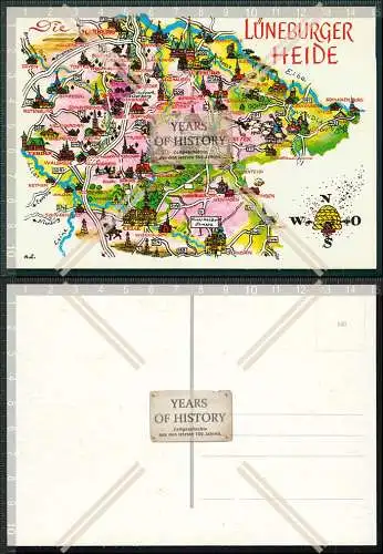 Orig. AK Lüneburger Heide Landkarten Ak mit vielen Orten Autobahn Landstraßen