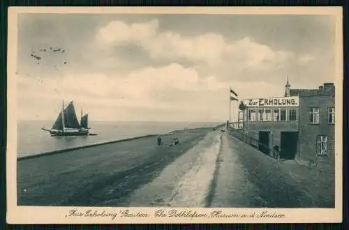 AK Husum Nordsee Partie am Deich Gasthaus Zur Erholung Dethlefsen 1930 gelaufen