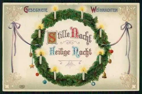 AK Präge Litho Gesegnete Weihnachten Stille Nacht Heilige Nacht Kerzen 1911 gel.