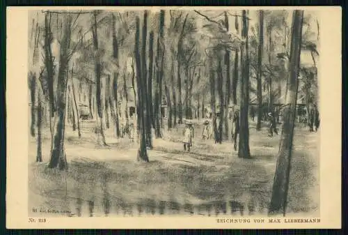 Künstler AK Zeichnung von Max Liebermann Wald Münchner Biergarten ?