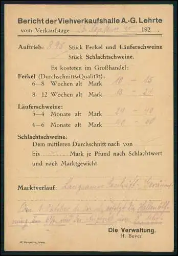 AK Viehverkaufshalle A.G. Lehrte NI 1923-24 gel. n. Schlachthof Essen Ruhrgebiet