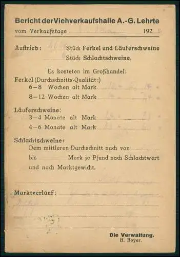 AK Viehverkaufshalle A.G. Lehrte NI 1923-24 gel. n. Schlachthof Essen Ruhrgebiet