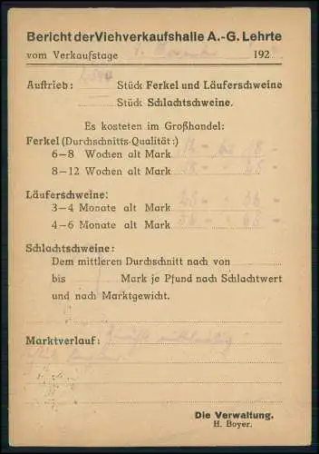 AK Viehverkaufshalle A.G. Lehrte NI 1923-24 gel. n. Schlachthof Essen Ruhrgebiet