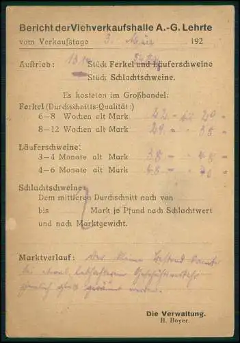 AK Viehverkaufshalle A.G. Lehrte NI 1923-24 gel. n. Schlachthof Essen Ruhrgebiet