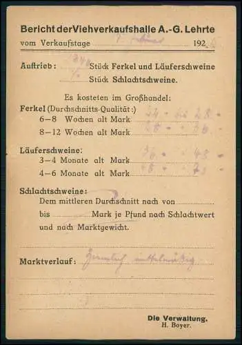 AK Viehverkaufshalle A.G. Lehrte NI 1923-24 gel. n. Schlachthof Essen Ruhrgebiet