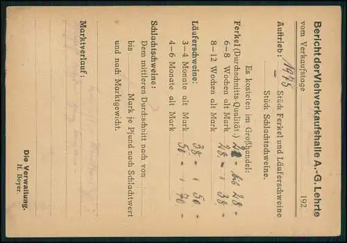 AK Viehverkaufshalle A.G. Lehrte NI 1923-24 gel. n. Schlachthof Essen Ruhrgebiet