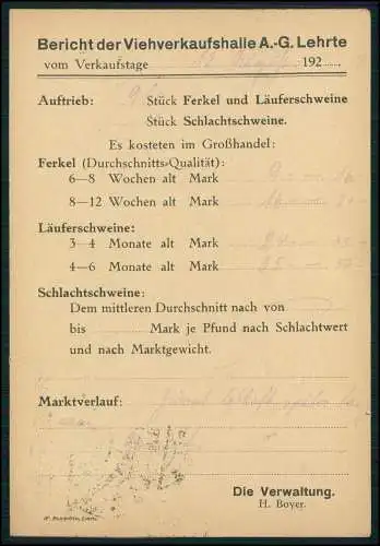 AK Viehverkaufshalle A.G. Lehrte NI 1923-24 gel. n. Schlachthof Essen Ruhrgebiet