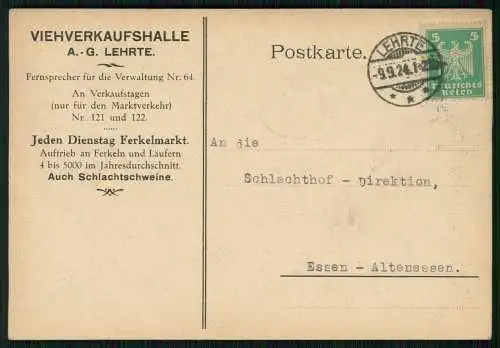 AK Viehverkaufshalle A.G. Lehrte NI 1923-24 gel. n. Schlachthof Essen Ruhrgebiet