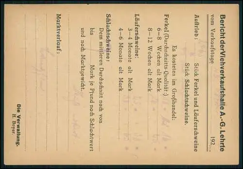 AK Viehverkaufshalle A.G. Lehrte NI 1923-24 gel. n. Schlachthof Essen Ruhrgebiet