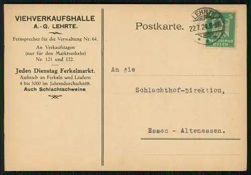 AK Viehverkaufshalle A.G. Lehrte NI 1923-24 gel. n. Schlachthof Essen Ruhrgebiet