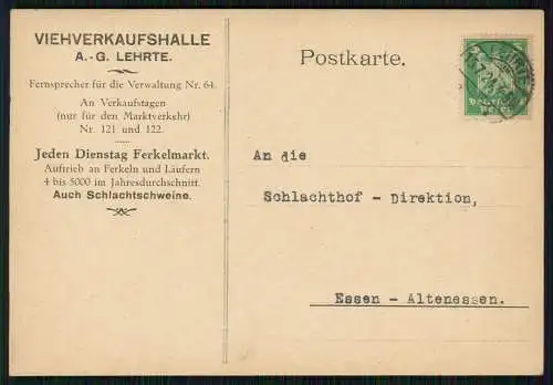 AK Viehverkaufshalle A.G. Lehrte NI 1923-24 gel. n. Schlachthof Essen Ruhrgebiet