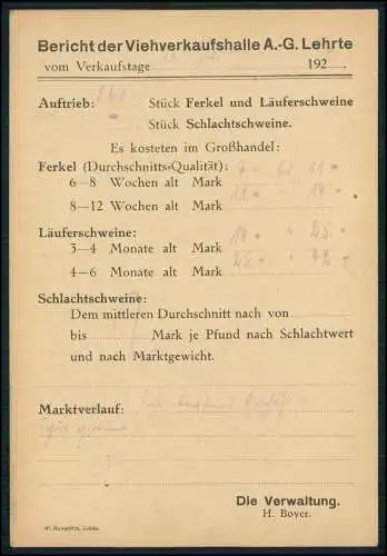 AK Viehverkaufshalle A.G. Lehrte NI 1923-24 gel. n. Schlachthof Essen Ruhrgebiet