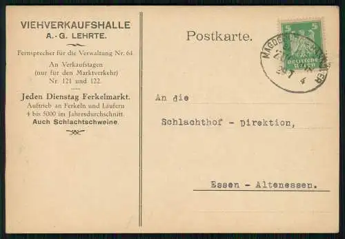 AK Viehverkaufshalle A.G. Lehrte NI 1923-24 gel. n. Schlachthof Essen Ruhrgebiet