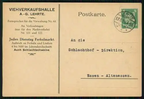 AK Viehverkaufshalle A.G. Lehrte NI 1923-24 gel. n. Schlachthof Essen Ruhrgebiet