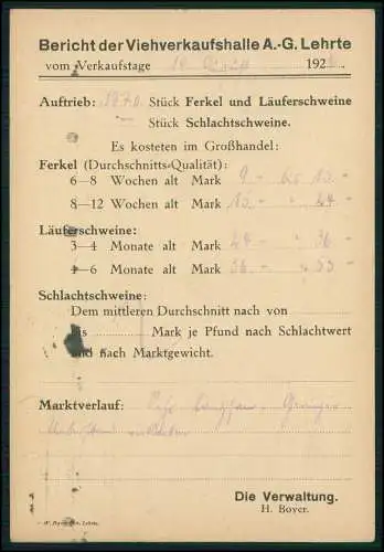 AK Viehverkaufshalle A.G. Lehrte NI 1923-24 gel. n. Schlachthof Essen Ruhrgebiet