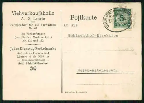 AK Viehverkaufshalle A.G. Lehrte NI 1923-24 gel. n. Schlachthof Essen Ruhrgebiet