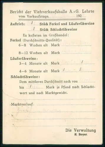 AK Viehverkaufshalle A.G. Lehrte NI 1923-24 gel. n. Schlachthof Essen Ruhrgebiet