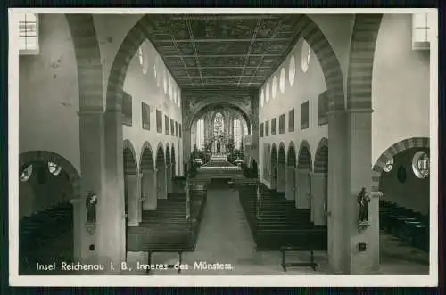 2x Foto AK Insel Reichenau Bodensee Luftbild u. Inneres des Münsters 1942