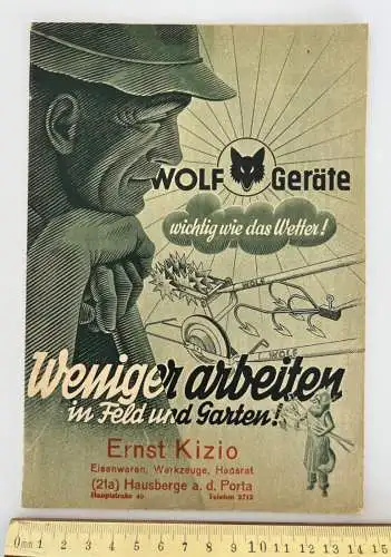 Werbung Heft von 1950 Wolf Gartengeräte Feld u. Garten E. Kizio Hausberge Minden