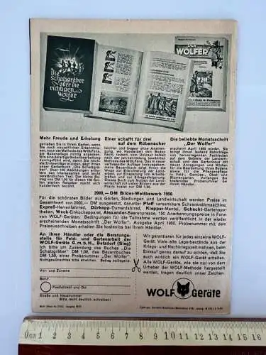 Werbung Heft von 1950 Wolf Gartengeräte Feld u. Garten E. Kizio Hausberge Minden