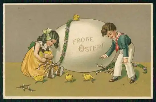 Präge AK Litho Ostern Kinder Küken Osterei 1918 gel. n. Bardüttingdorf  Spenge