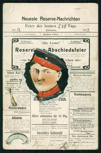 AK Fotomontage neueste Reserve Nachrichten Portrait von Soldat montiert 1913 gel