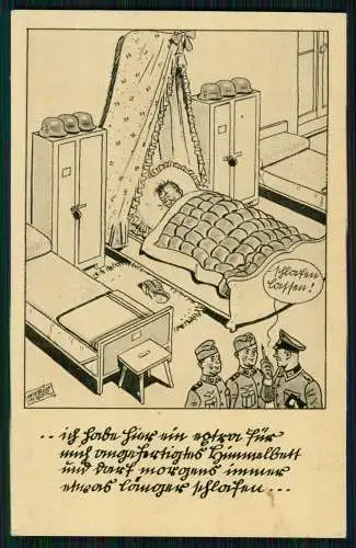 AK Emmerich Huber sig. Wehrmacht Soldatenleben Humor Karikatur auf Stube