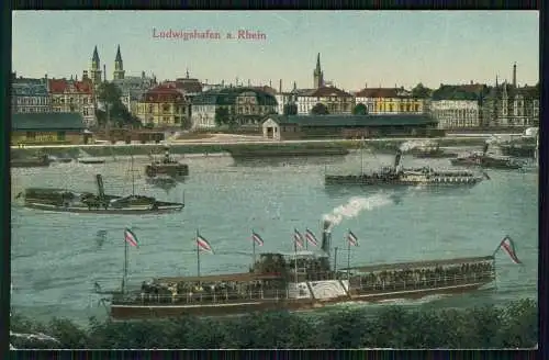 AK Ludwigshafen am Rhein, Teilansicht, Dampfschiffe 1910