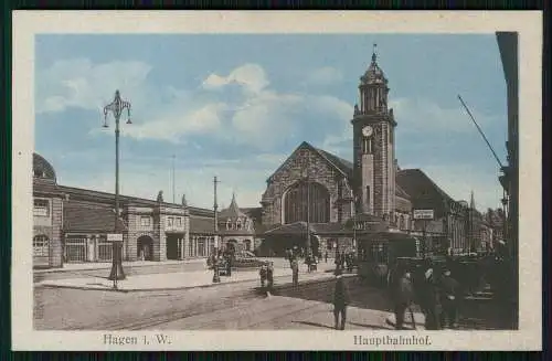 AK Hagen in Westfalen, Hauptbahnhof Vorplatz Straßenbahn 1910