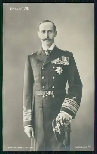 AK Ansichtskarte Postkarte König Haakon VII von Norwegen, Portrait Orden