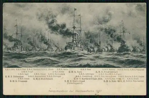 AK Kaisermanöver Hochseeflotte 1907, SMS Schwaben, SMS Wittelsbach, SMS York....