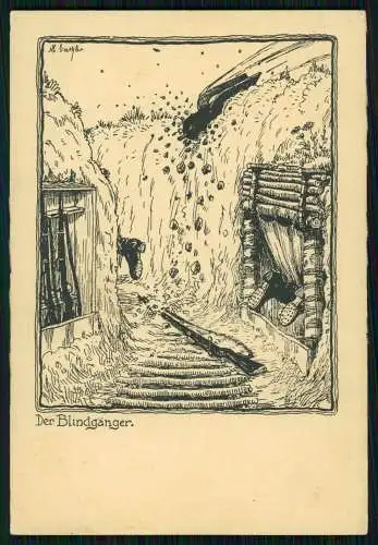 AK 1. WK Feldpost Karte - Der Blindgänger Soldaten im Laufgraben - 1914-18