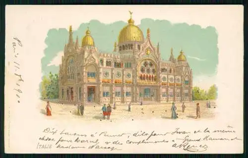 AK Glitzer Litho italienische Pavillon Universelle von 1900 in Paris 1900 gel.