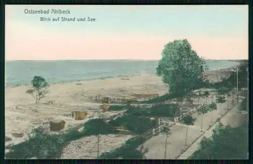 AK Ostseebad Ahlbeck Usedom Blick auf die Promenade und den Strand 1911