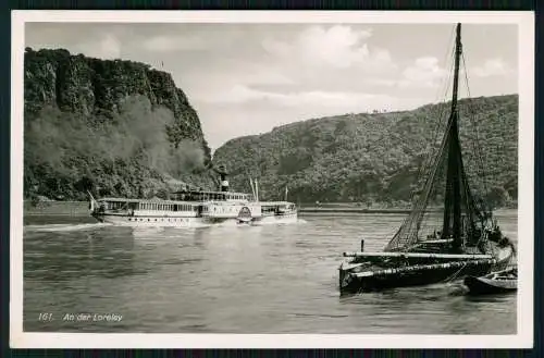 Foto AK Sankt Goarshausen am Rhein, Loreley, Dampfer Deutschland und Fischerboot