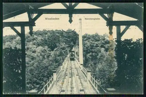 AK Wiesbaden in Hessen Nerobergbahn bei der Talfahrt Standseilbahn 1910 gelaufen