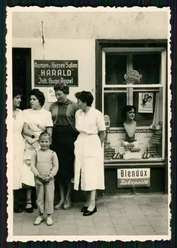 4xFoto Damen Herren Friseur Harald Hugo Appel Außen Innenansicht Werbung Blendax