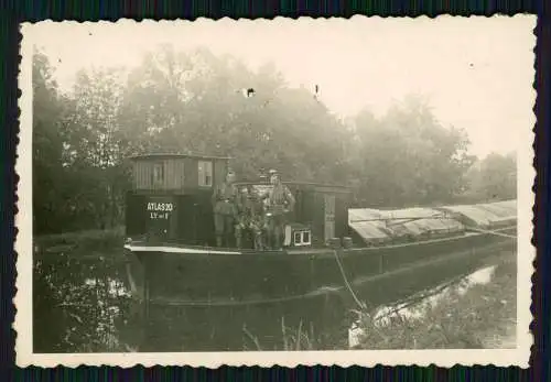 Foto Soldaten Wehrmacht auf Hausboot Binnenschiff Schleppkahn Atlas 20 LY...