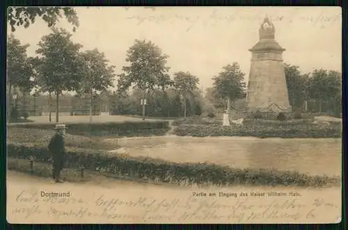 AK Dortmund Partie im Kaiser Wilhelm Hain Eingang Denkmal 1903 gelaufen