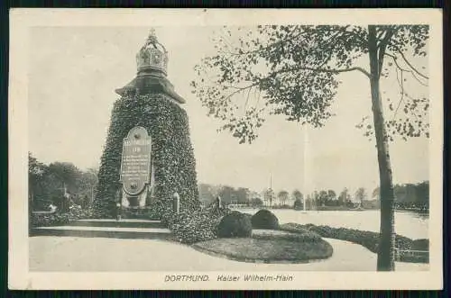 AK Dortmund Ruhrgebiet Partie im Kaiser Wilhelm Hain, Denkmal 1919 gelaufen