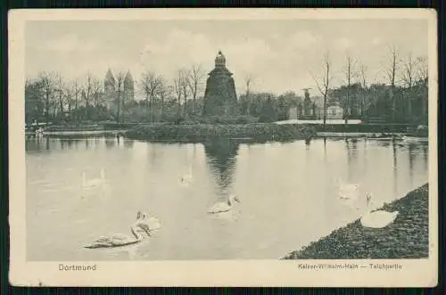 AK Dortmund Ruhrgebiet Teich am Kaiser Wilhelm Hain Schwäne 1916 Feldpost gel.