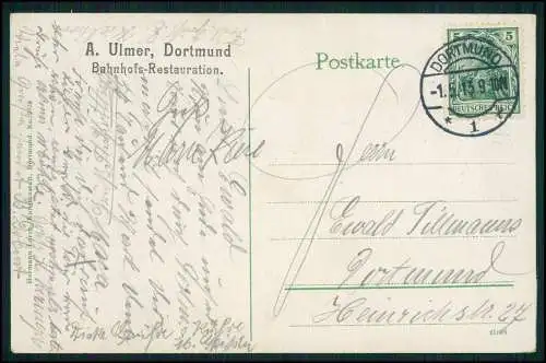 AK Dortmund im Ruhrgebiet Hauptbahnhof, Restaurant v. A. Ulmer 1913 gelaufen