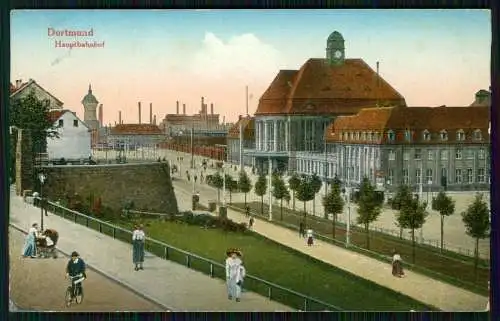 AK Dortmund im Ruhrgebiet, Hauptbahnhof und Freistuhl, Wasserturm 1919 gelaufen