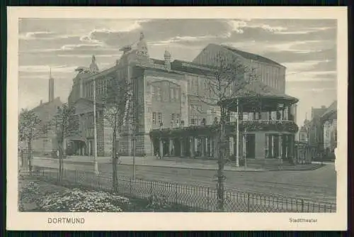 AK Dortmund im Ruhrgebiet Stadttheater Straßenansicht Parkanlagen 1915 gelaufen