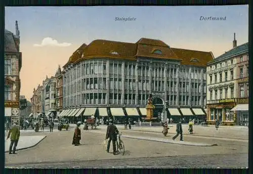 AK Dortmund im Ruhrgebiet Steinplatz und Steinstraße Straßenbahn 1911