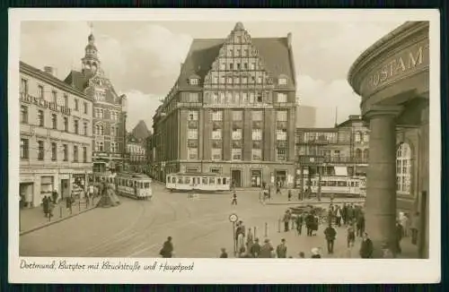 AK Dortmund Burgtor, Brückstraße Hauptpost, Straßenbahnen, Rheinischer Hof 1930