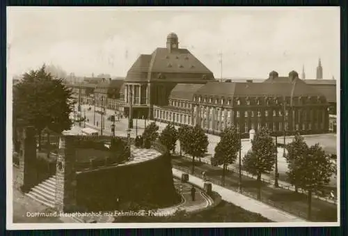 AK Dortmund im Ruhrgebiet Hauptbahnhof mit Fehmlinde-Freistuhl 1930 gelaufen