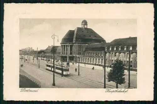 AK Dortmund im Ruhrgebiet Hauptbahnhof Straßenbahn Passanten 1928 gelaufen