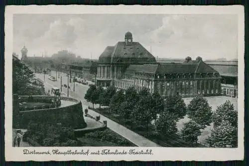 AK Dortmund im Ruhrgebiet Hauptbahnhof mit Fehmlinde-Freistuhl 1942 gelaufen