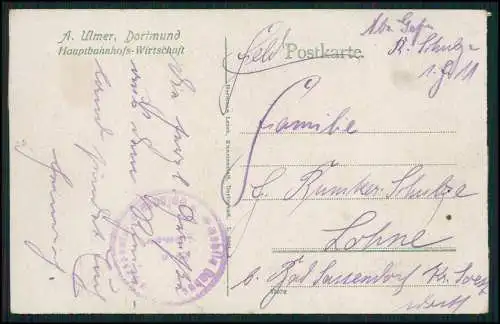 AK Dortmund Ruhrgebiet Hauptbahnhof Vorplatz Passanten uvm. Feldpost 1915 gel.